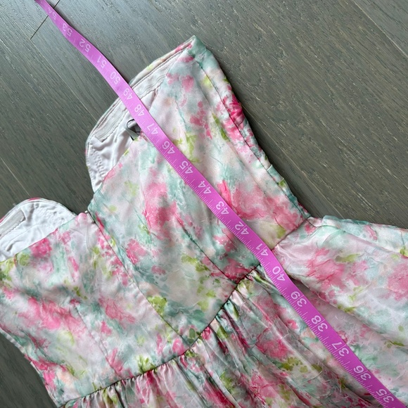 ML Monique Lhuillier Floral Organza Strapless Pink Midi Dress Sweetheart Size 8 - Picture 10 of 11